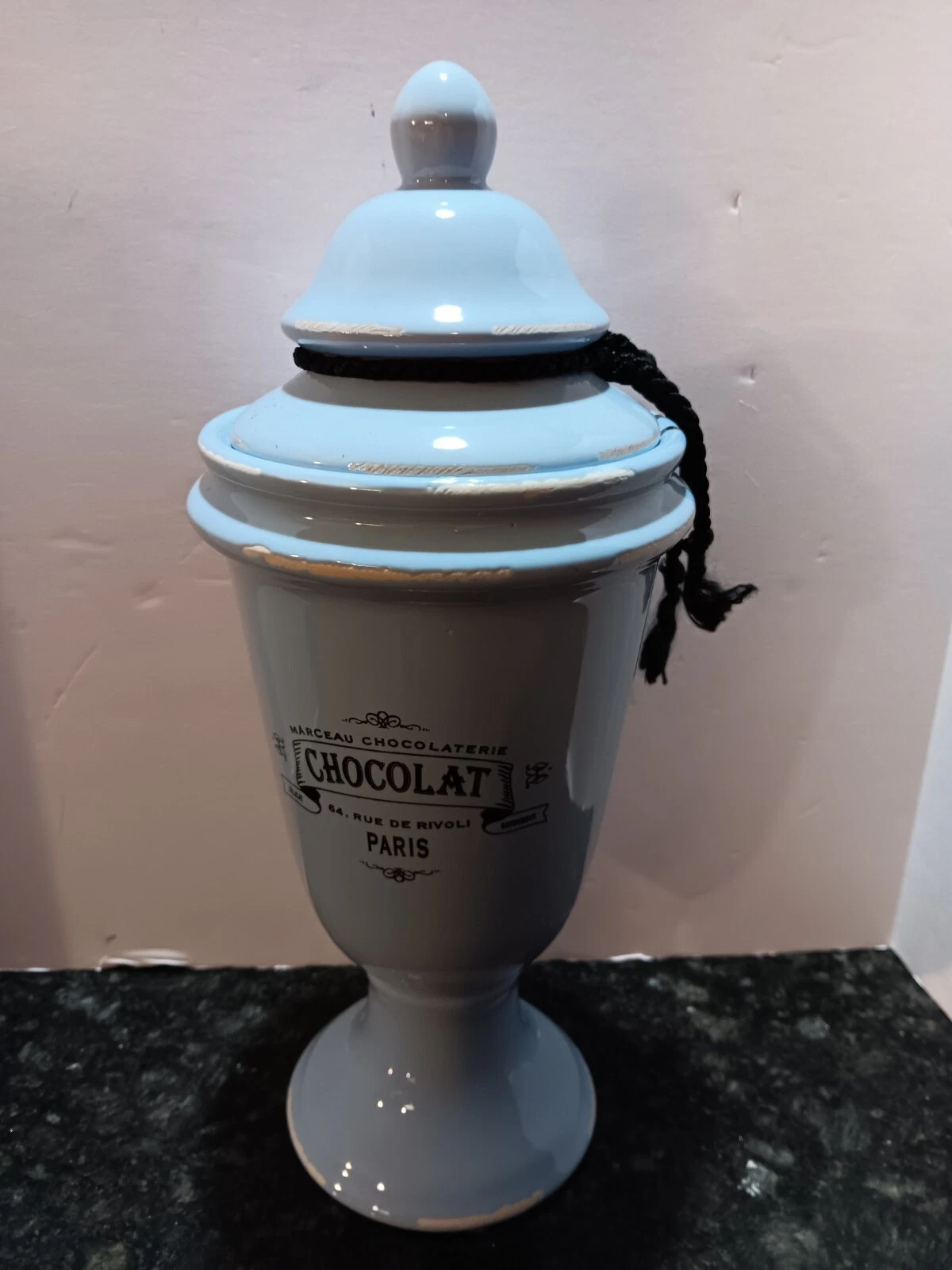 Marceau Chocolaterie 64 Rue De Rivoli Paris Canister Apothecary Jar Light Blue