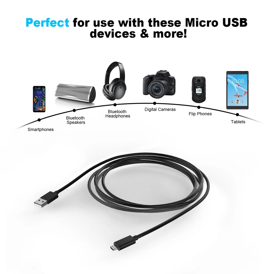 10ft USB Charging Cable for LG K40, Aristo 2/3/4, Solo LTE, Rebel 4, Journey  - Image 4 of 4
