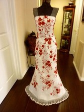 GORGEOUS BEADED STRAPLESS WHITE MERMAID BRIDESMAID WEDDING PROM DRESS