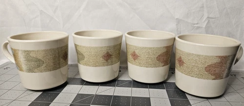 Vintage Set Of 4 Corning Corelle Coffee Mugs Teacup Mirage Pattern Sandstone 8oz