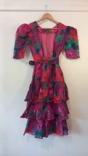 Vintage 'Yvonne' 80s Party DRESS Size 8 10 Glam Rock VGC Prom Open Back Bright - Picture 11 of 15