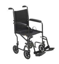 Drive Medical TR37E-SV Lightweight Steel Transport Wheelchair, Fixed Full Arms,