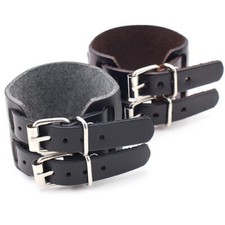 Men's Double-Layer Adjustable Punk Leather Wide Strap Bangle Wristband Bracelet