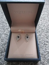 CONTESSA DI CAPRI STERLING SILVER STUD EARRINGS SILVER & BLUE CRYSTALS NEW BOXED