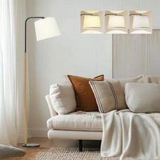 Floor Lamp for Living Room with 3 Color Temperatures, Wooden base- Cream shade