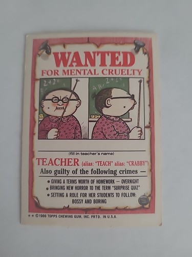 1986 Garbage Pail Kids - Series 3 - 110b U.S. Arnie - 2** Teacher Back - Picture 3 of 3