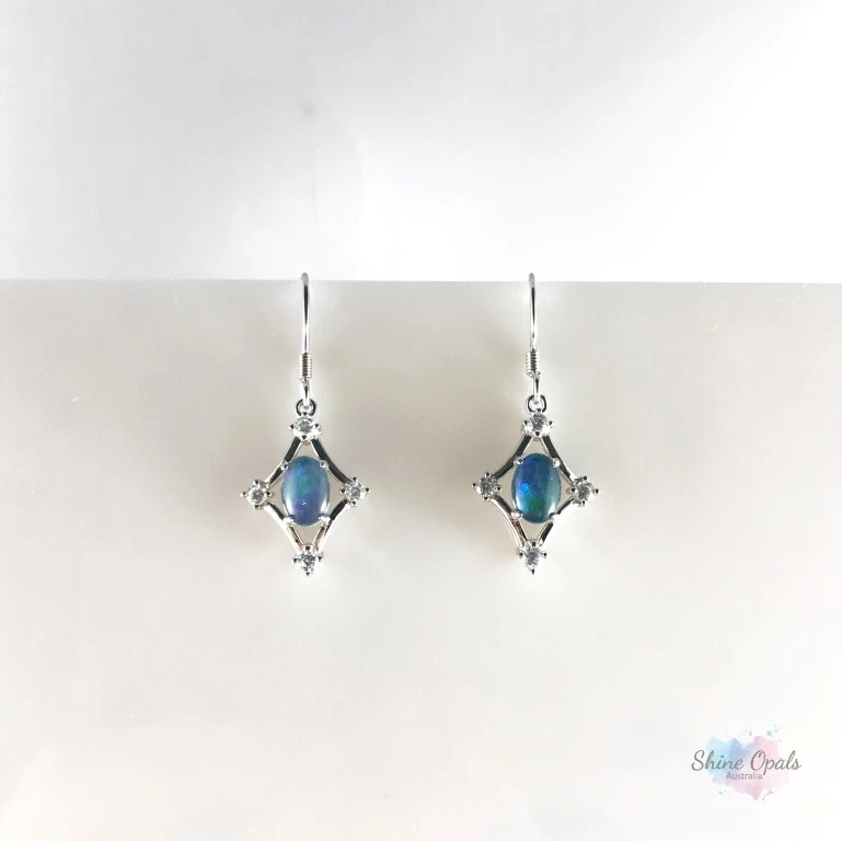 Autentici orecchini australiani pendenti a goccia opale 7x5 mm in argento ste... - Immagine 2 di 4