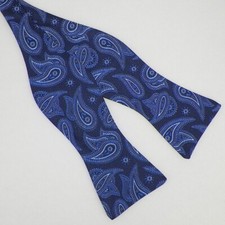 ROBERT TALBOTT Mens Navy Blue PAISLEY Woven Silk Bow Tie Italy NWT