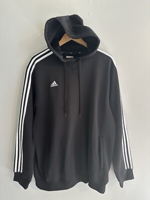 Adidas Black White Long Sleeve Pullover Hoodie With Pockets