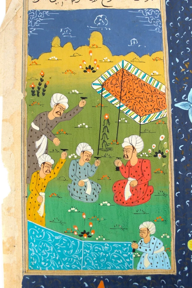 Moderno conjunto de 2 escritos de página de libro mogol pintura gouache y boceto a lápiz*LEER Foto 2 de 4