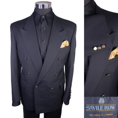 Savile Row Sz 44S Double Breasted Gold Buttons Sport Coat Suit Jacket Blazer