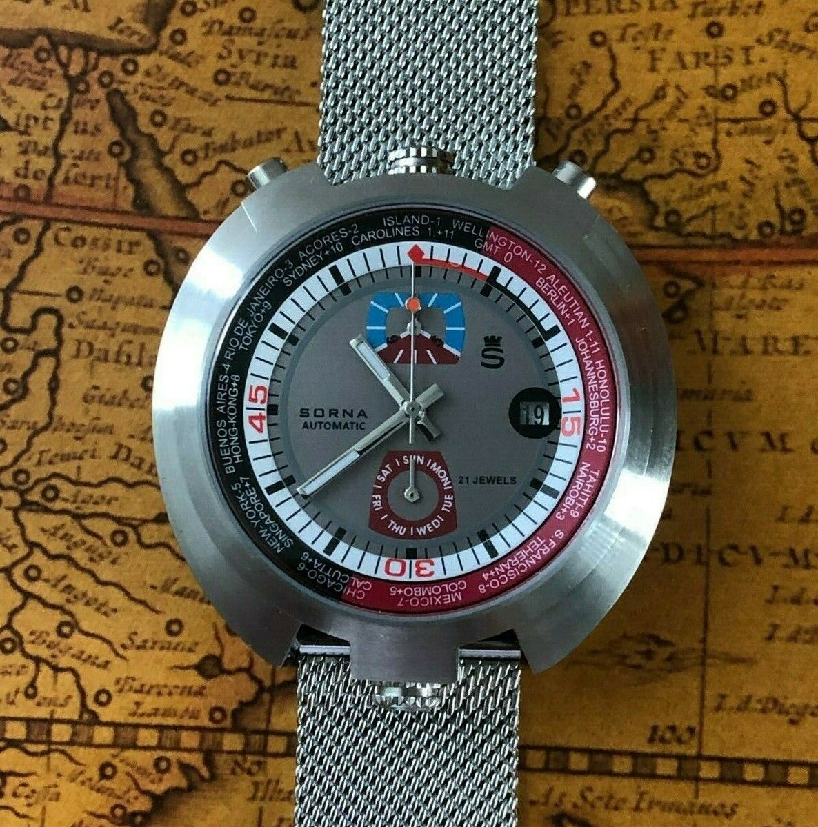 Automatic Watch Sorna Racing Gmt Retro Bullhead Watch Wristwatch NOS Style Watch