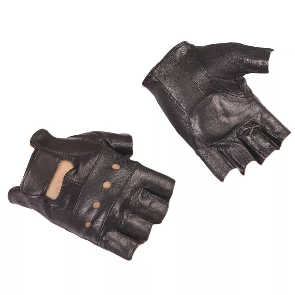 Motorcycle Leather Black Fingerless Gloves Gym Cycling Driving Biker Racing Mens