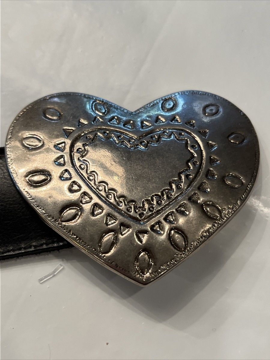 Circa silver HEART BUCKLE black BELT suede leather western tooled Medium women’s 90s Circa SILVER 3.5” HEART buckle BELT BLACK SUEDE TOOLED  main image 4