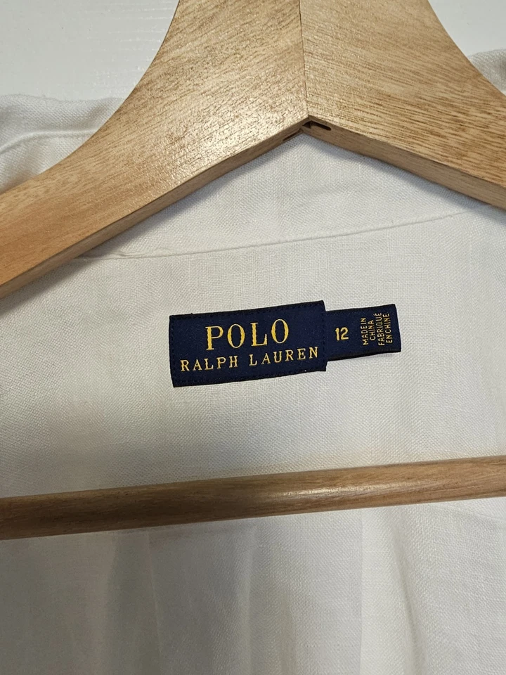 POLO RALPH LAUREN Blanco 100% Lino Abotonado Extendido Talla 12  Foto 2 de 3