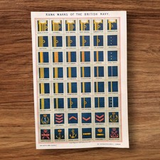 Antique 1883 The Rank Marks of the British Royal Navy Badges Book Art Picture 