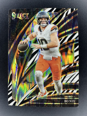 2025 Select Bo Nix Zebra Prizm Shock Club Level #211 Broncos | eBay
