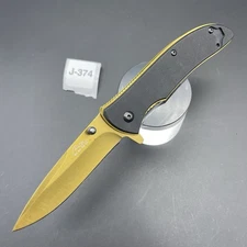 Rite Edge Gold Drop Point Folding Knife Black G10 Handle Tactical Utility EDC