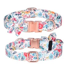 Girl Dog Collar - Floral Pattern Cute Collar with Detachable Rhinestone Flowe...