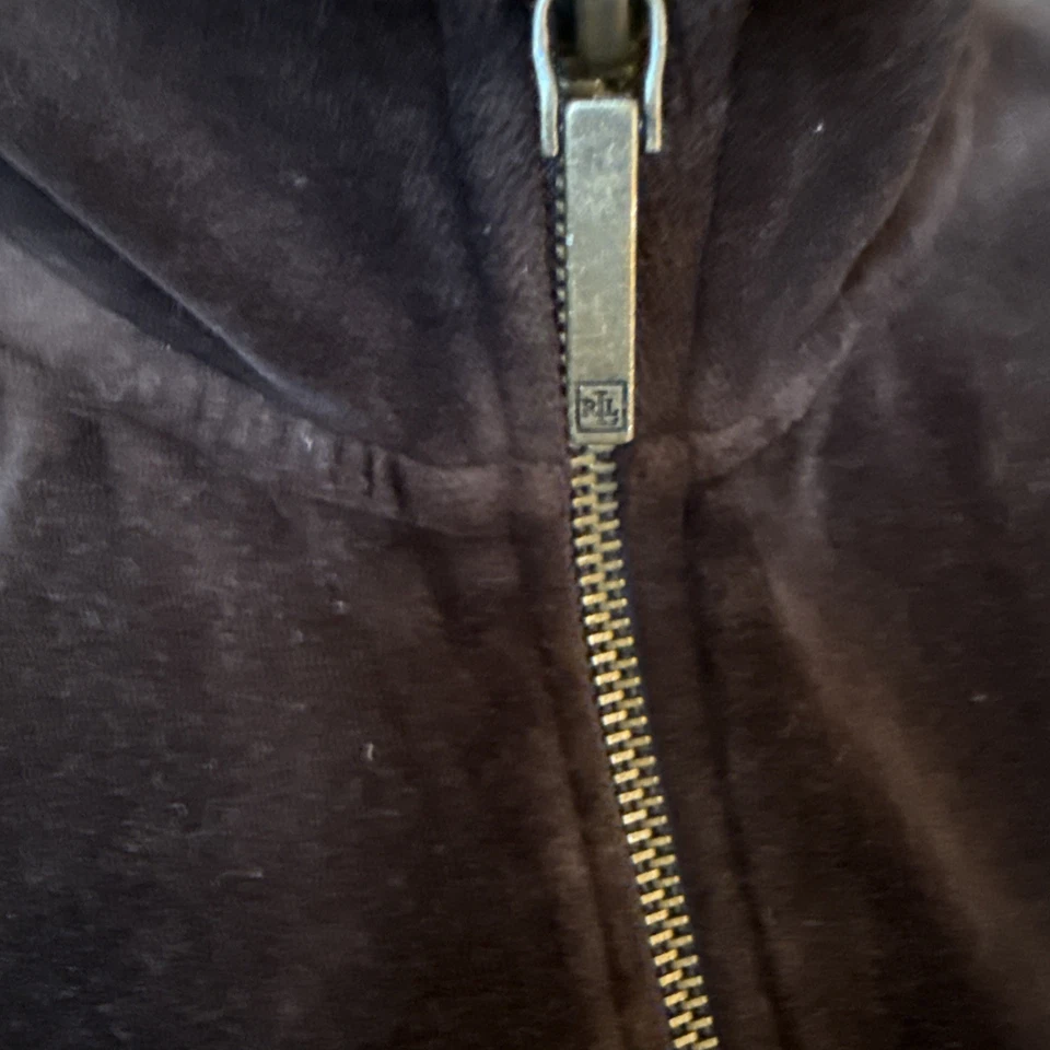 Lauren Ralph Lauren Womens Brown Blue Velour Jacket Gold Accents Large Petite - Image 2 of 4