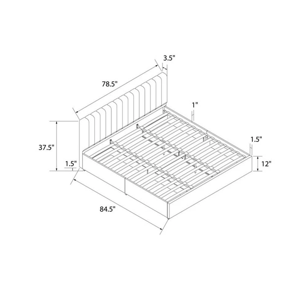 Cama King Tapizada Novogratz Bretaña con Cajones de Almacenamiento Foto 2 de 4