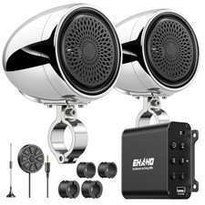 4" Motorcycle Speakers Bluetooth, Waterproof Motorcycle Handlebar Silver