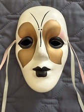 Mardi Gras Painted Porcelain Carnival Mask Wall Hanging Gold Black Butterfly
