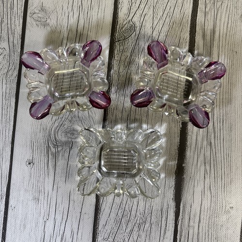 Vintage Clear / Cranberry Lot of (3) Pressed Glass Small Scalloped Edge Ashtray.
