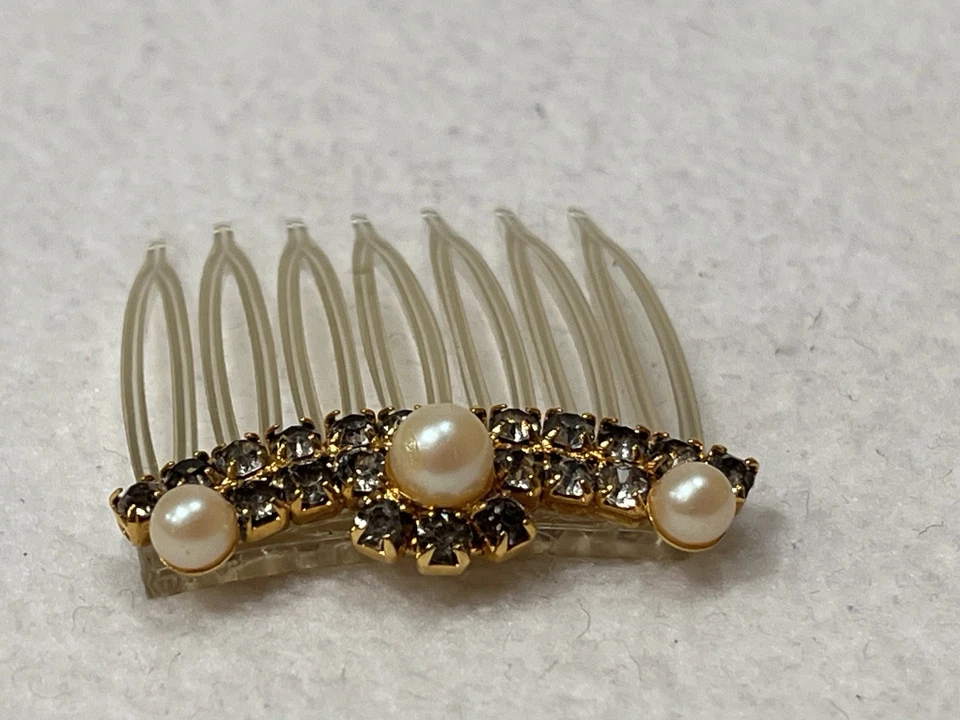 Peine de pelo vintage con diamantes de imitación y perlas tono dorado accesorio de boda nupcial Foto 4 de 4