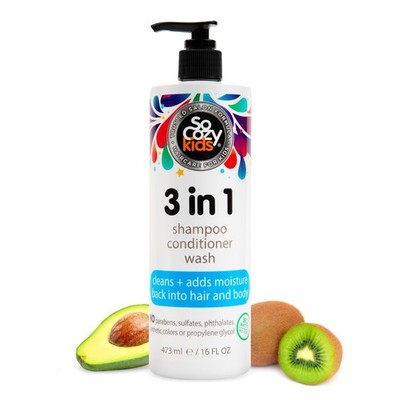 SoCozy 3 in 1 Kids Shampoo + Conditioner + Body Wash (16 Fl Oz) Gentle, Hydra...