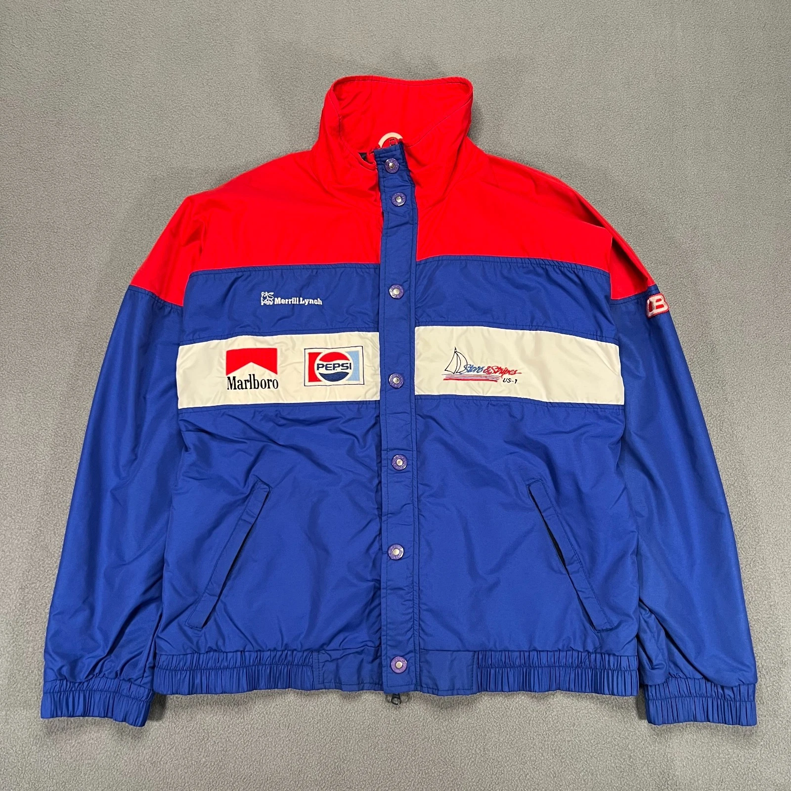 CB Sports Jacket Mens Medium Blue Stars Stripes US-1 Windbreaker 90s Vintage