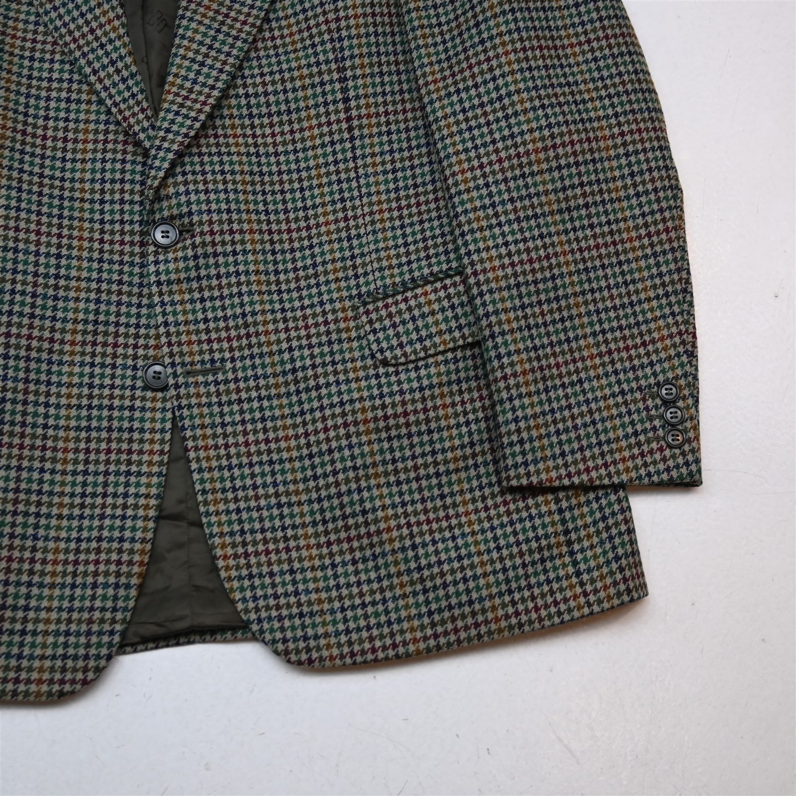 Vtg DAKS 42R Green Houndstooth Arthur Bell 100percent Wool Tweed Mens Jacket Blazer image 3