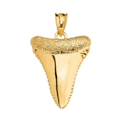 Solid Gold Polished Shark Tooth Pendant Necklace (Yellow/Rose/White)