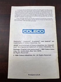 ColecoVision Destructor Cartridge & Manual  1983 Coleco Inc. #ML