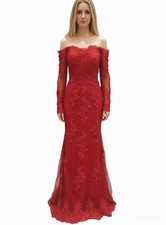 Brand New Beaded Off Shoulder Red Long Sleeves Long  Prom dress 