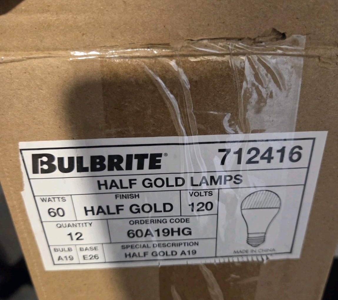 BULBRITE 712416 HALF GOLD LAMPS WATTS FINISH VOLTS60 HALF GOLD  Lightbulb