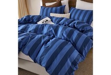 Merryword King Size Duvet Cover Set Blue Stripes 100 Cotton 3pcs Set
