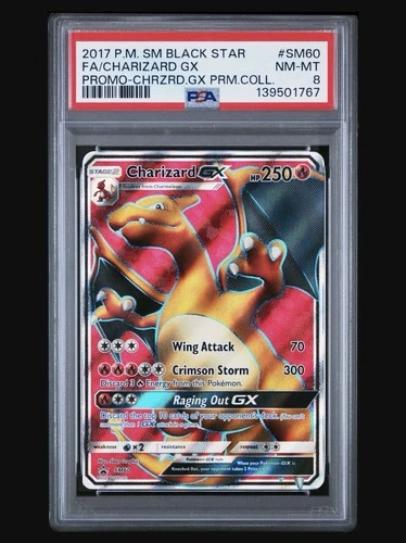 2017 POKEMON BLACK STAR PROMO SM60 FULL ART/CHARIZARD PREMIUM COLLEC Nm+ Psa 8
