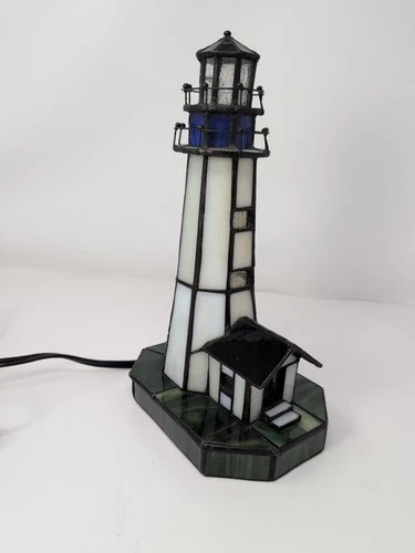 Vintage Dale Tiffany Stained Glass Lighthouse Lamp 10” Nautical Table Light