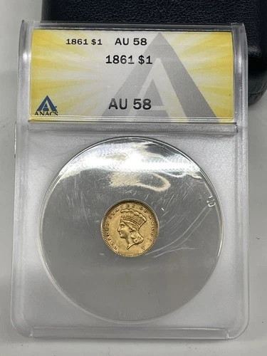 1861 $1 Gold Indian Head Princess AU58 Anacs