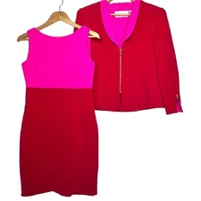 Vintage Dana Buchman Petites Colorblock Dress & Jacket Set Small Petite
