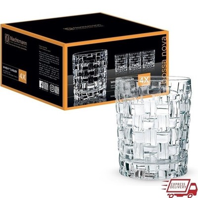Bossa Nova Crystal Whisky Tumblers Set of 4 Dishwasher Safe Elegant Glassware US