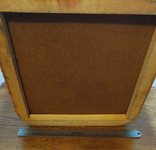 Vintage wood-woven 2 tone Redmon/Red-Man? table top square picnic basket - Picture 15 of 17