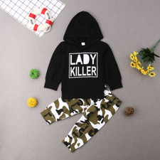 NWOT BOYS SZ. 5/6 BLACK LADY KILLER HOODIE CAMOUFLAGE PANT SET