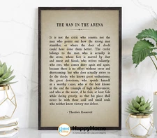 Theodore Roosevelt Quote Motivational Wall Art Decor The Man In The Arena Poster