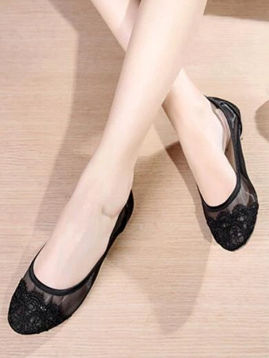 Black lace flat shoes outlet
