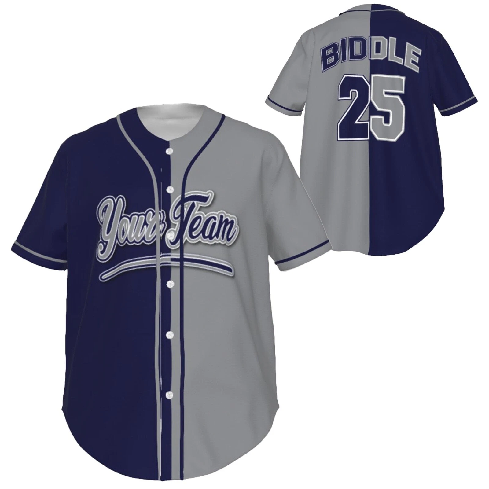 Fully Custom Navy Blue and Gray Baseball Softball Team Design Baseball Jersey