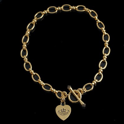 Juicy Couture Love Heart Crown Signed Pendant T-Clasp Chain Necklace/No Packing