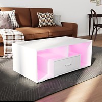 Couchtisch Sofatisch Mit Led Beleuchtung Kaffetisch Tisch Weiß Hochglanz 100Cm