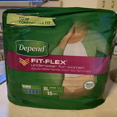 NIP Depends Fit Flex/sz XLg 15 Ct Underwear/ Women/Max Absorbency/Bowel/Incon/di